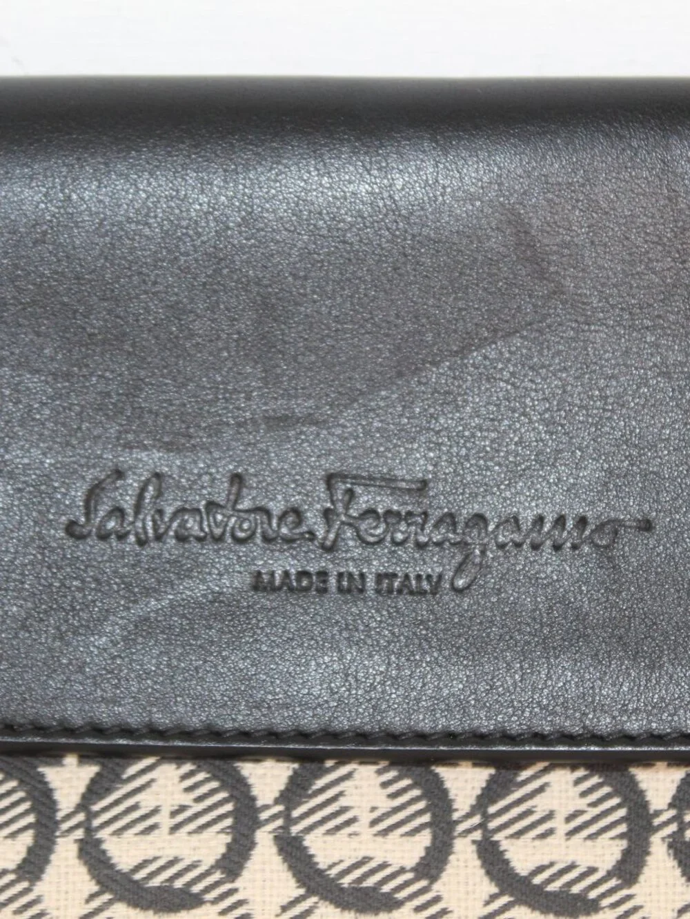 Salvatore Ferragamo Gancini Canvas Leather Flap Clutch Handbag Pouch